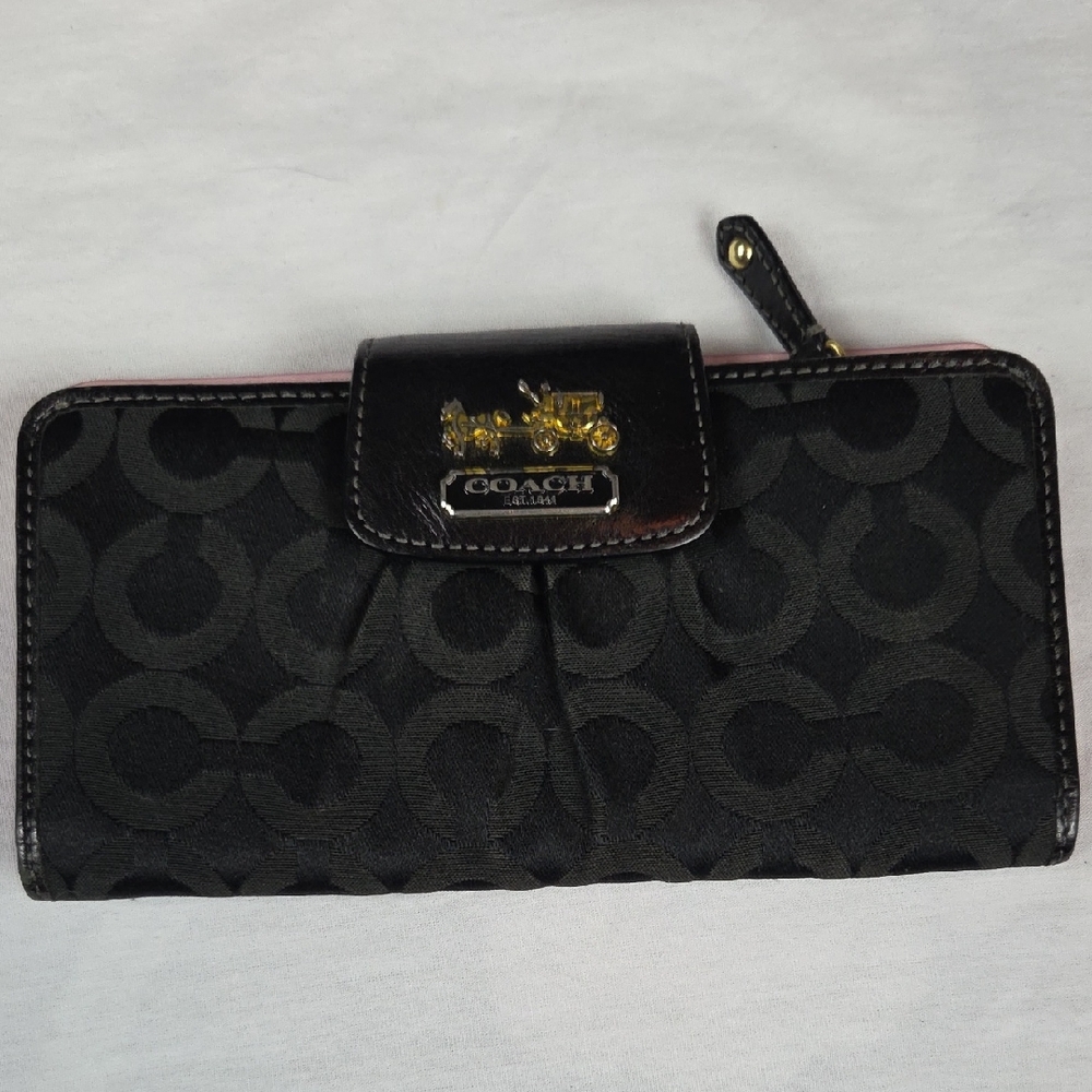 Coach Black And Pink Large Wallet Signature C EUC